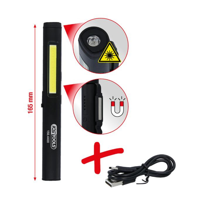 Lampe d’inspection à bande LED COB de 350 lumens avec spot UV à LED et pointeur laser Lampe d’inspection à bande LED COB de 350 lumens avec spot UV à LED et pointeur laser